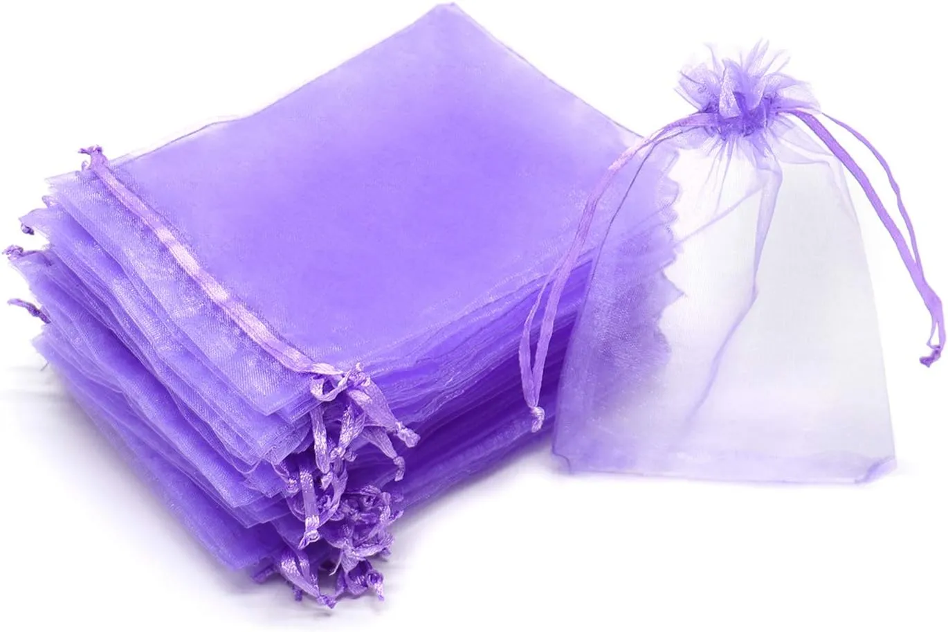 50pcs Drawstring Organza Jewelry Candy Pouch Christmas Wedding Party Favor Gift Bags (6x8, Light Purple)