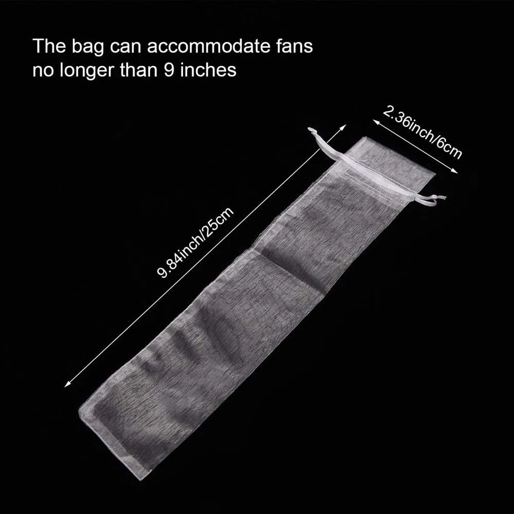 50Pcs Organza Hand Fan Bags, 2x10 Inches White Folding Fan Drawstring Bag Hand Fan Decorative Pouch Party Wedding Favor Gift Bags