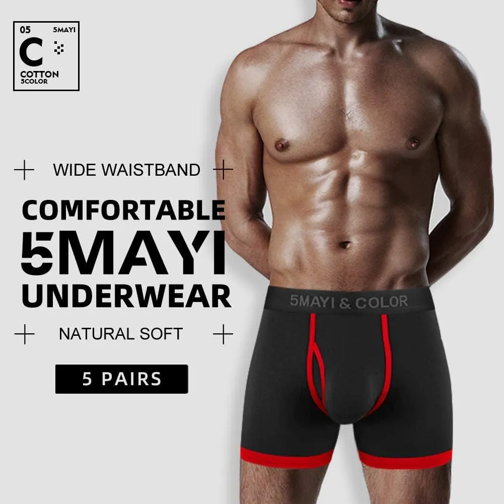 5Mayi Men's Underwear Boxer Briefs Cotton Regular Long Mens Boxer Briefs Underwear Men Pack S M L XL XXL