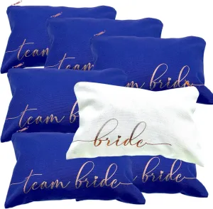 6 Bridesmaids Makeup Bags & 1 for Bride. 7 Large Canvas Toiletry Bags with Metal Zipper & Inside Lining. for Bachelorette Party Favors & Bridal Shower with Bridesmaid Proposal Cards. (Royal Blue)