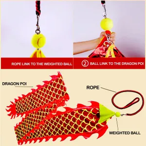 6 Meters (19.6 FT) Square Exercise Dragon Poi with 340g Weighted Ball and 1.2 Meters Swing Rope, Outdoor Flinging Fitness Dragon Dance Wu Long 3D Dragon Ribbon Streamer