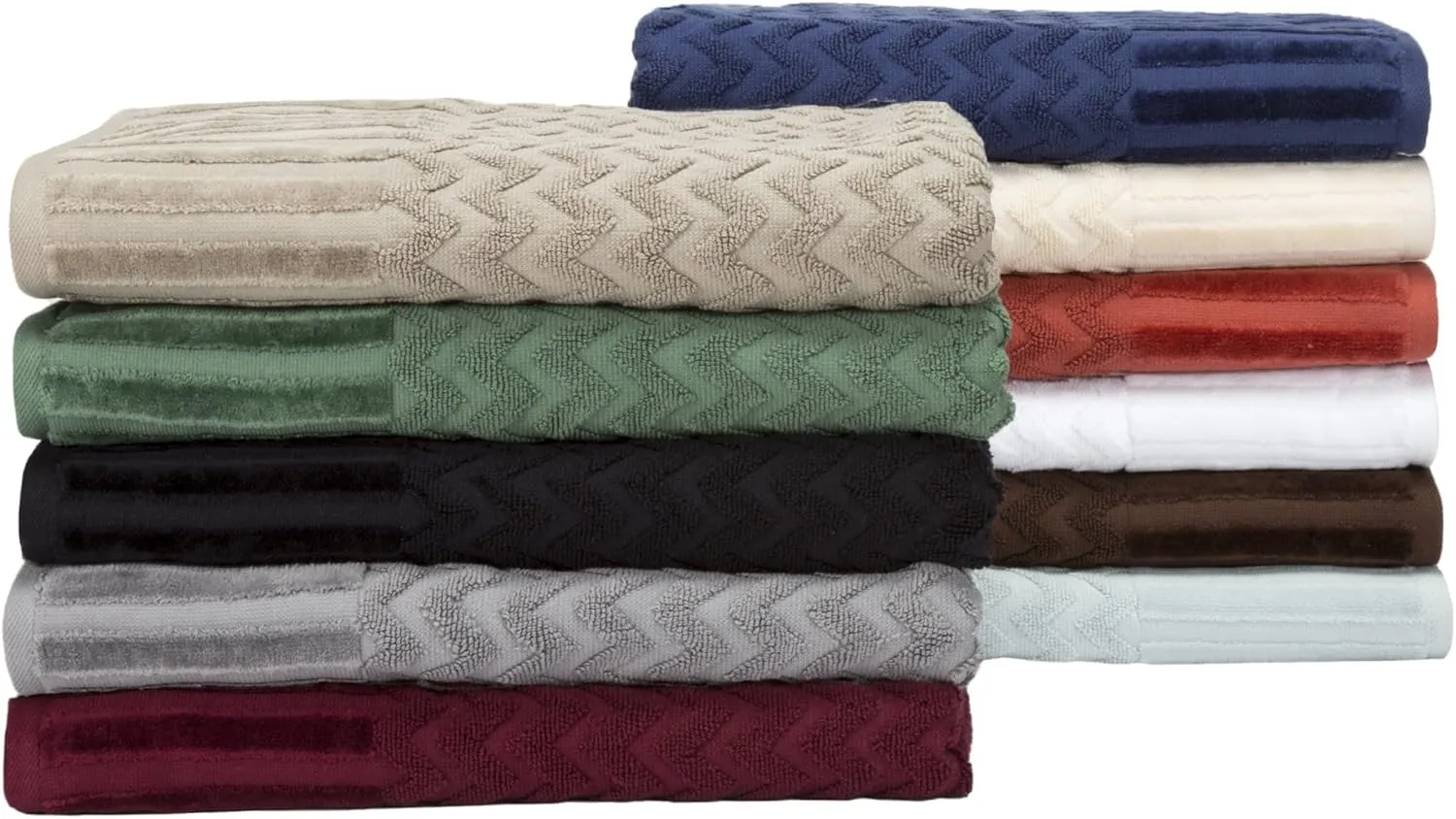 6-Piece Cotton Deluxe Plush Bath Towel Set – Chevron Patterned Plush Sculpted Spa Luxury Decorative Body, Hand and Face Towels by Lavish Home (Black)