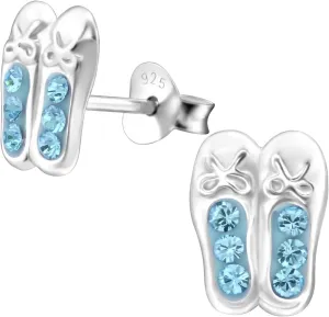 925 Sterling Silver Blue Crystal Ballet Slippers Stud Earrings 25105 (Nickel Free)
