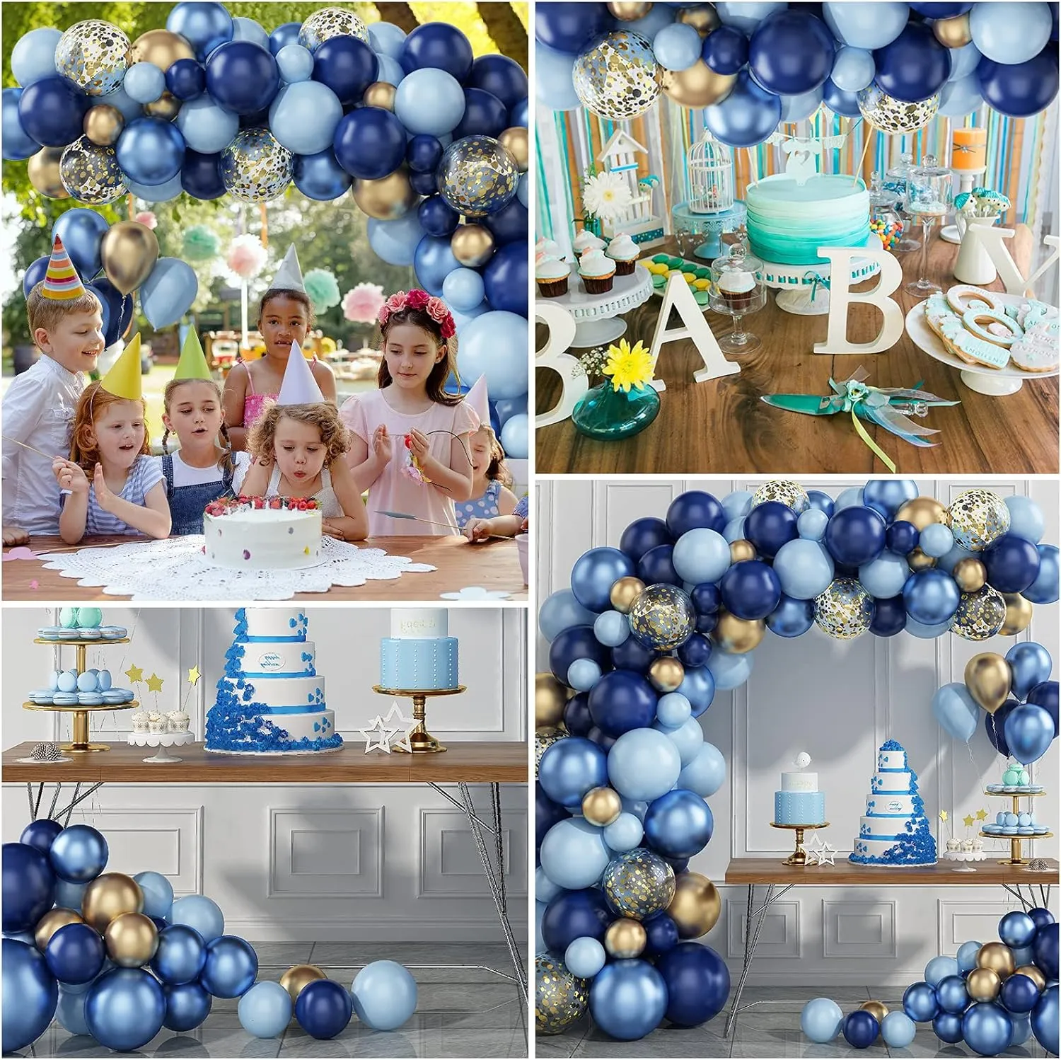 97PCS Navy Blue Balloon Garland Arch Kit, Metallic Blue and Macaron Blue Balloons, Gold Confetti and Metallic Gold Balloons Arch for Birthday Party Decorations, Wedding, Bridal Shower, Baby Shower