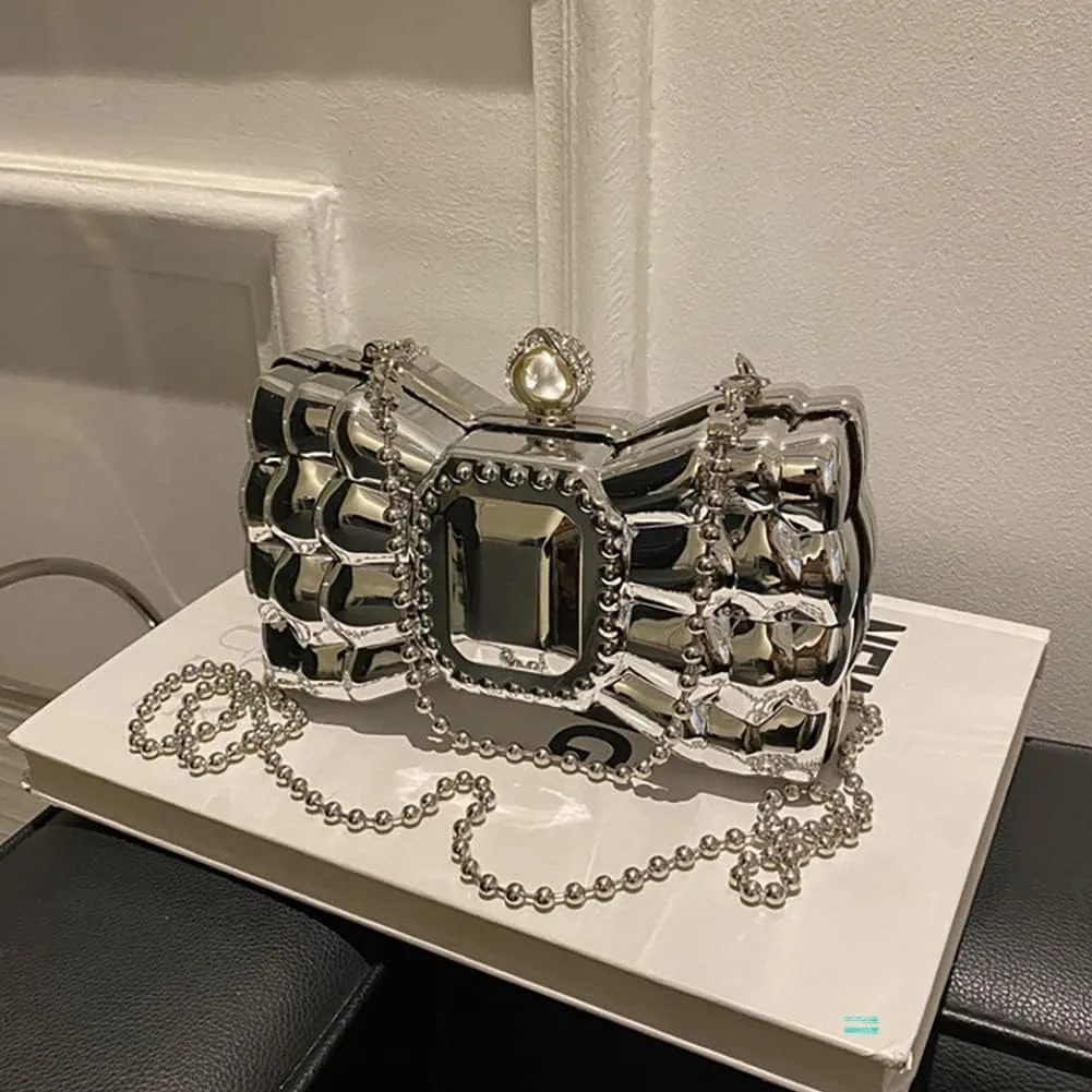 Acrylic Bow Evening Clutch Bag For Women,Trendy Crossbody Purse With Bead Chain Strap, Handbag for Wedding Party Prom