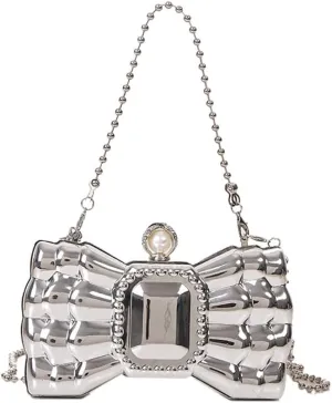 Acrylic Bow Evening Clutch Bag For Women,Trendy Crossbody Purse With Bead Chain Strap, Handbag for Wedding Party Prom