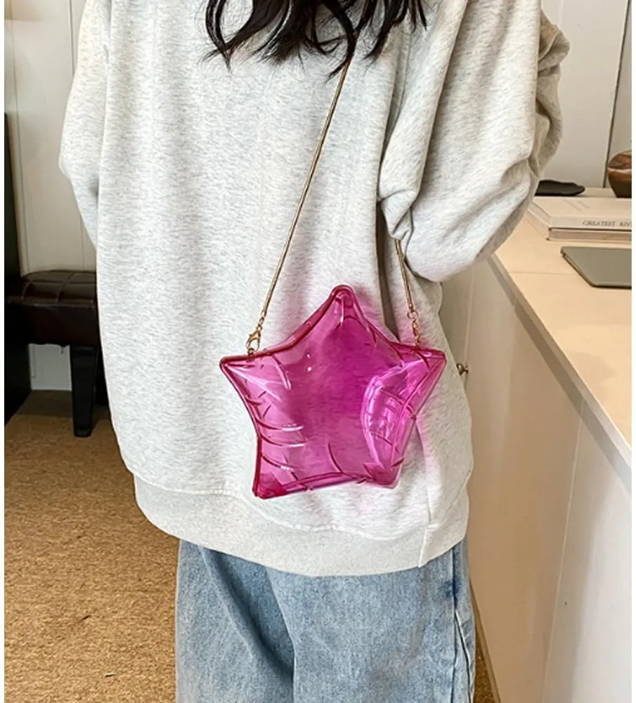 Acrylic Evening Clutch Purse Star Shape Unique Evening Crossbody Bag for Women Formal Wedding Prom Party Silver