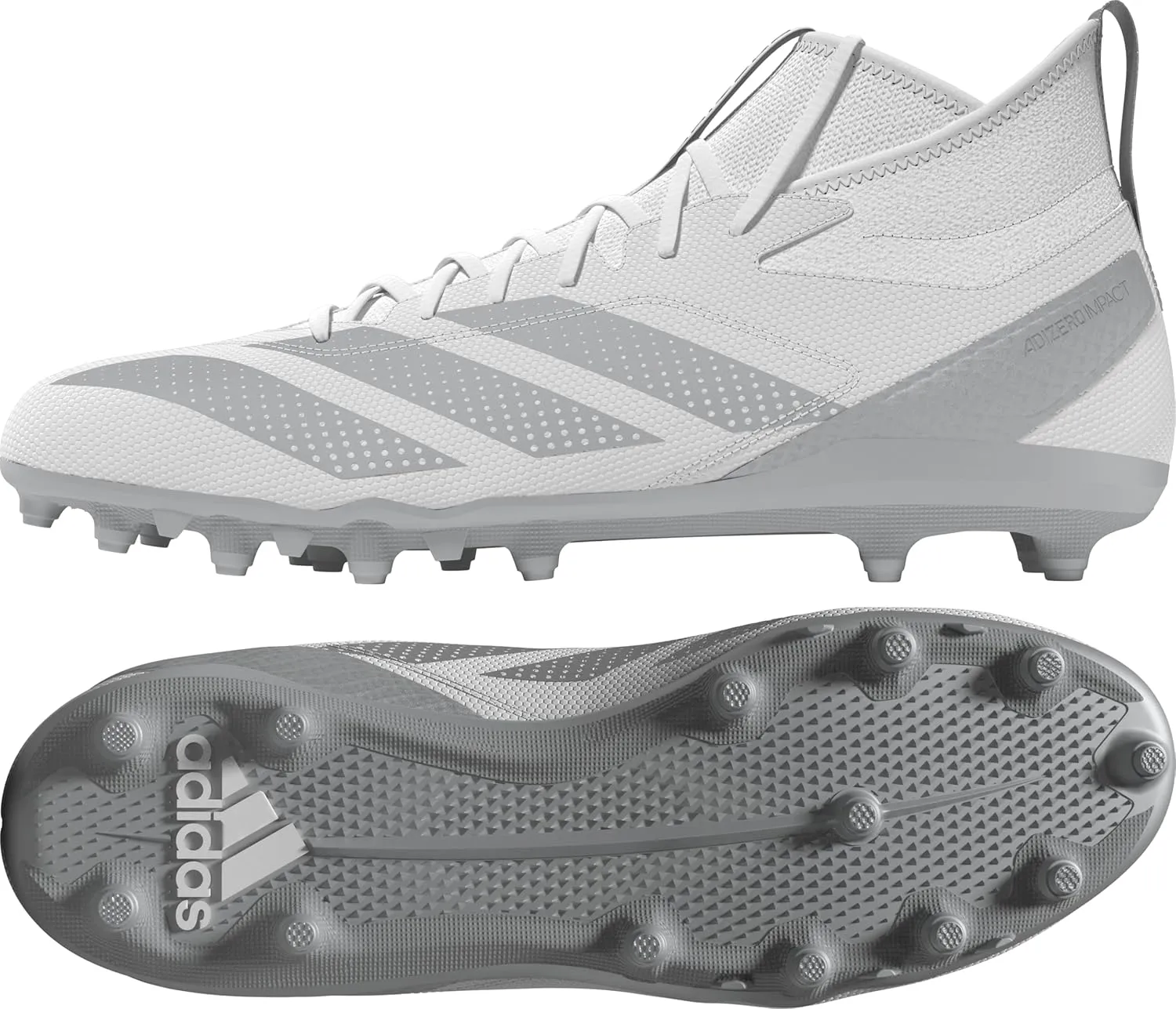 adidas Men's Adizero Impact.2 American Football Sneaker, White/Silver Metallic/White, 12