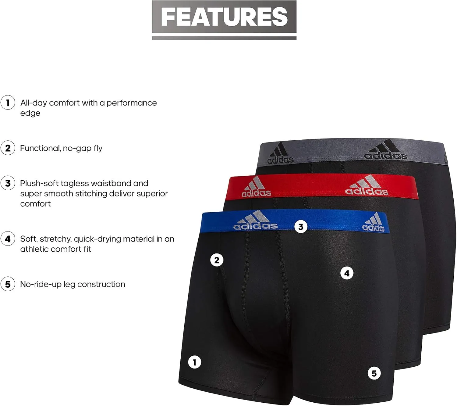 adidas Men's Stretch Cotton Boxer Brief Underwear (3-Pack) -2020