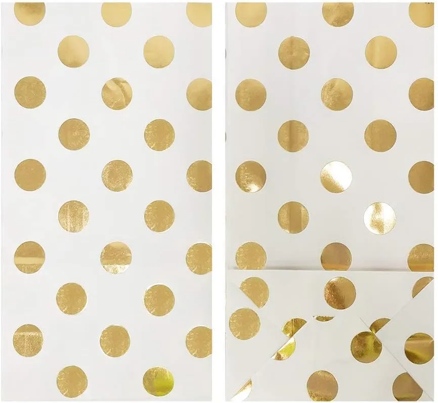ADIDO EVA 100 PCS Gold Polka Dot Paper Bags Small Paper Party Treat Bags (5.1 x 3.1 x 9.4 Inch)
