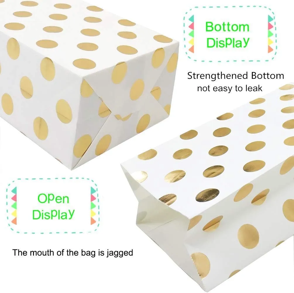 ADIDO EVA 100 PCS Gold Polka Dot Paper Bags Small Paper Party Treat Bags (5.1 x 3.1 x 9.4 Inch)