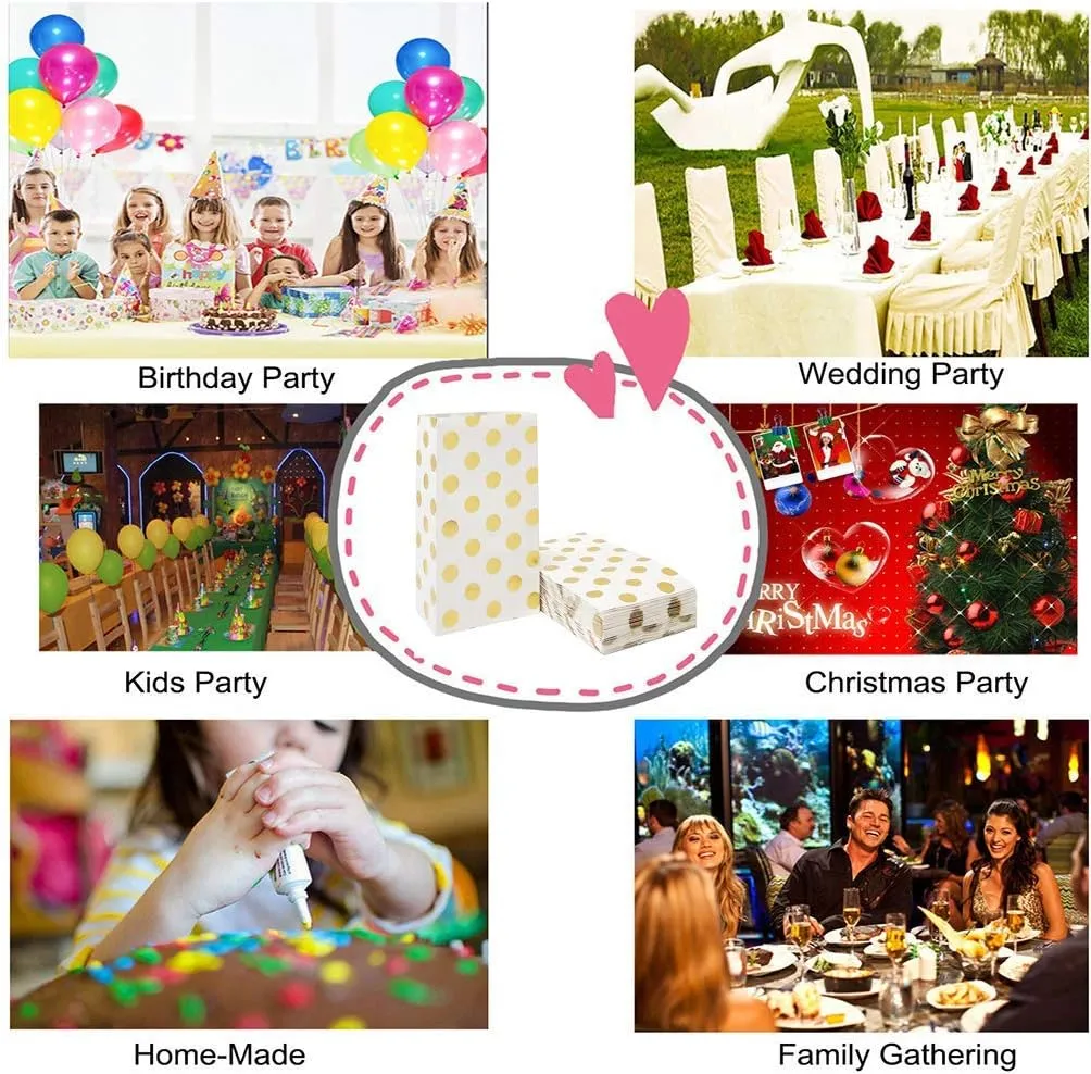 ADIDO EVA 100 PCS Gold Polka Dot Paper Bags Small Paper Party Treat Bags (5.1 x 3.1 x 9.4 Inch)