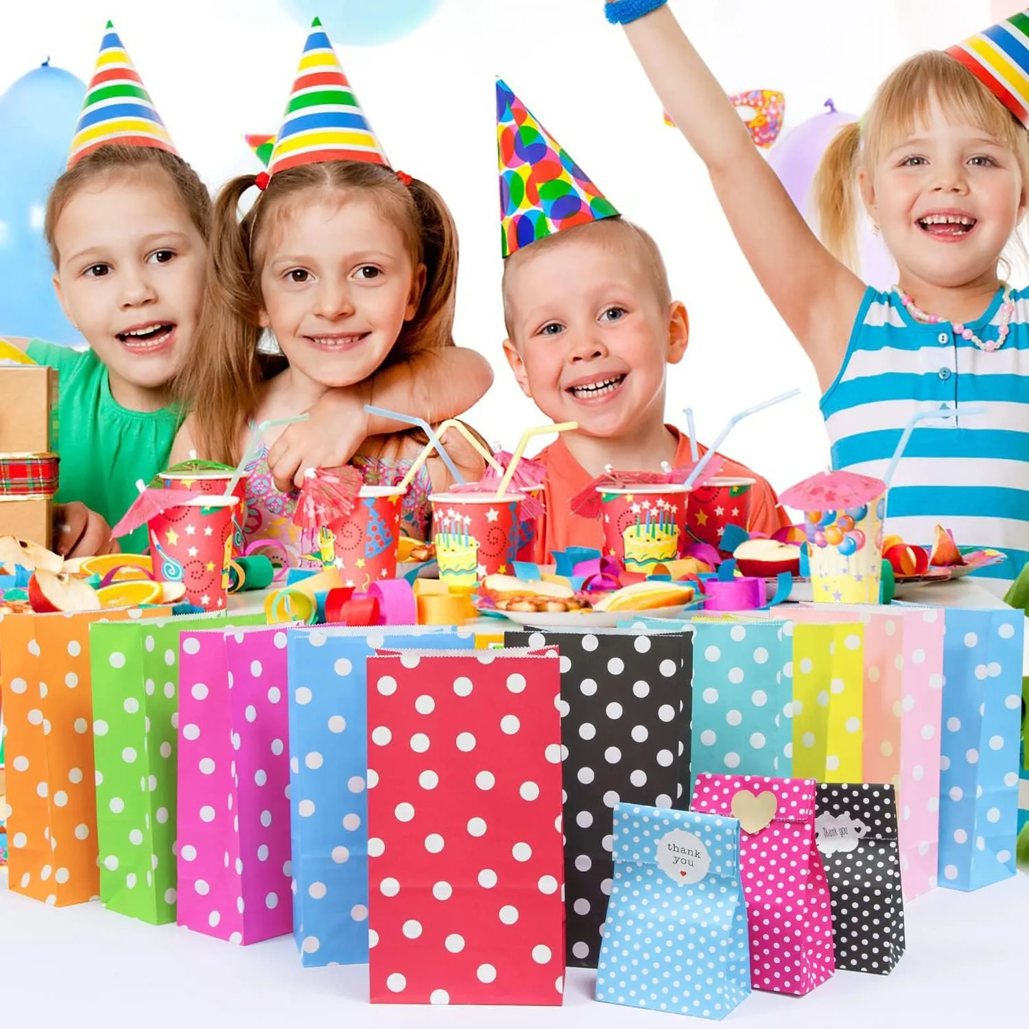 ADIDO EVA 100 PCS Gold Polka Dot Paper Bags Small Paper Party Treat Bags (5.1 x 3.1 x 9.4 Inch)