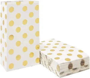 ADIDO EVA 100 PCS Gold Polka Dot Paper Bags Small Paper Party Treat Bags (5.1 x 3.1 x 9.4 Inch)
