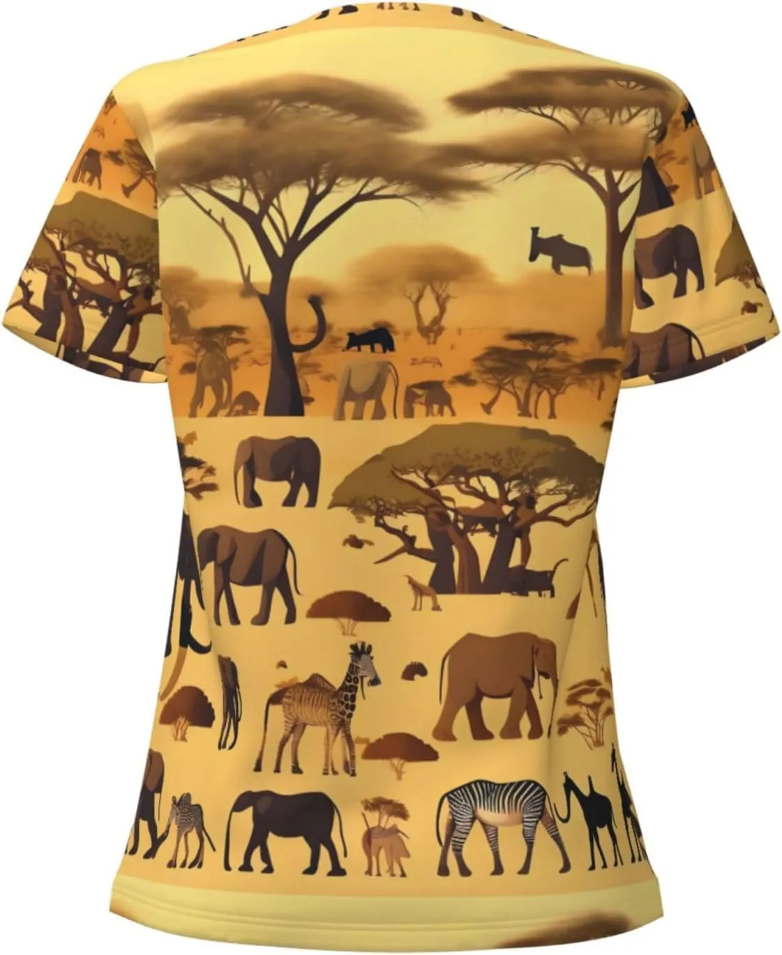 African Grassland Animals Printed Women's Slim deep V-Neck Short-Sleeved, Yoga Running Training Clothes