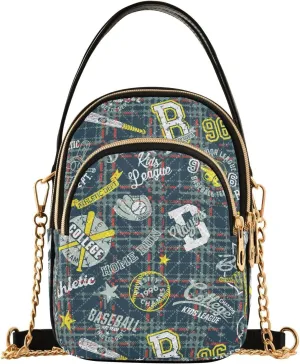 ALAZA Chain Crossbody Bags for Women Grunge Sport Collage with Grunge Plaid Quilted Shoulder Crossbody Handbags Travel Cross Body Cell Phone Purses Bags
