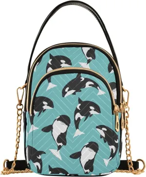 ALAZA Chain Crossbody Bags for Women Killer Whale Seamless Pattern Animal Quilted Shoulder Crossbody Handbags Travel Cross Body Cell Phone Purses Bags