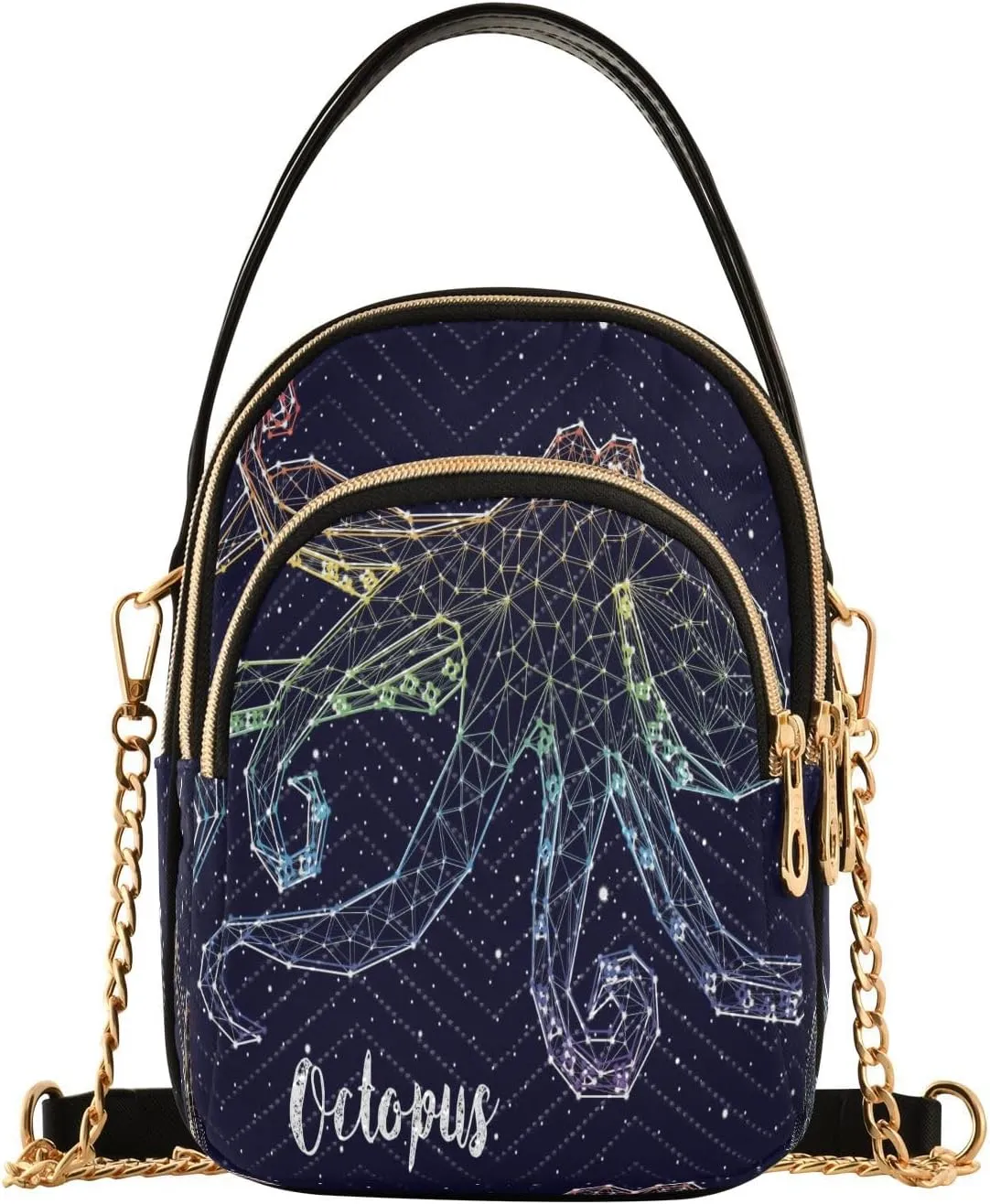 ALAZA Chain Crossbody Bags for Women Octopus Constellation Star Quilted Shoulder Crossbody Handbags Travel Cross Body Cell Phone Purses Bags