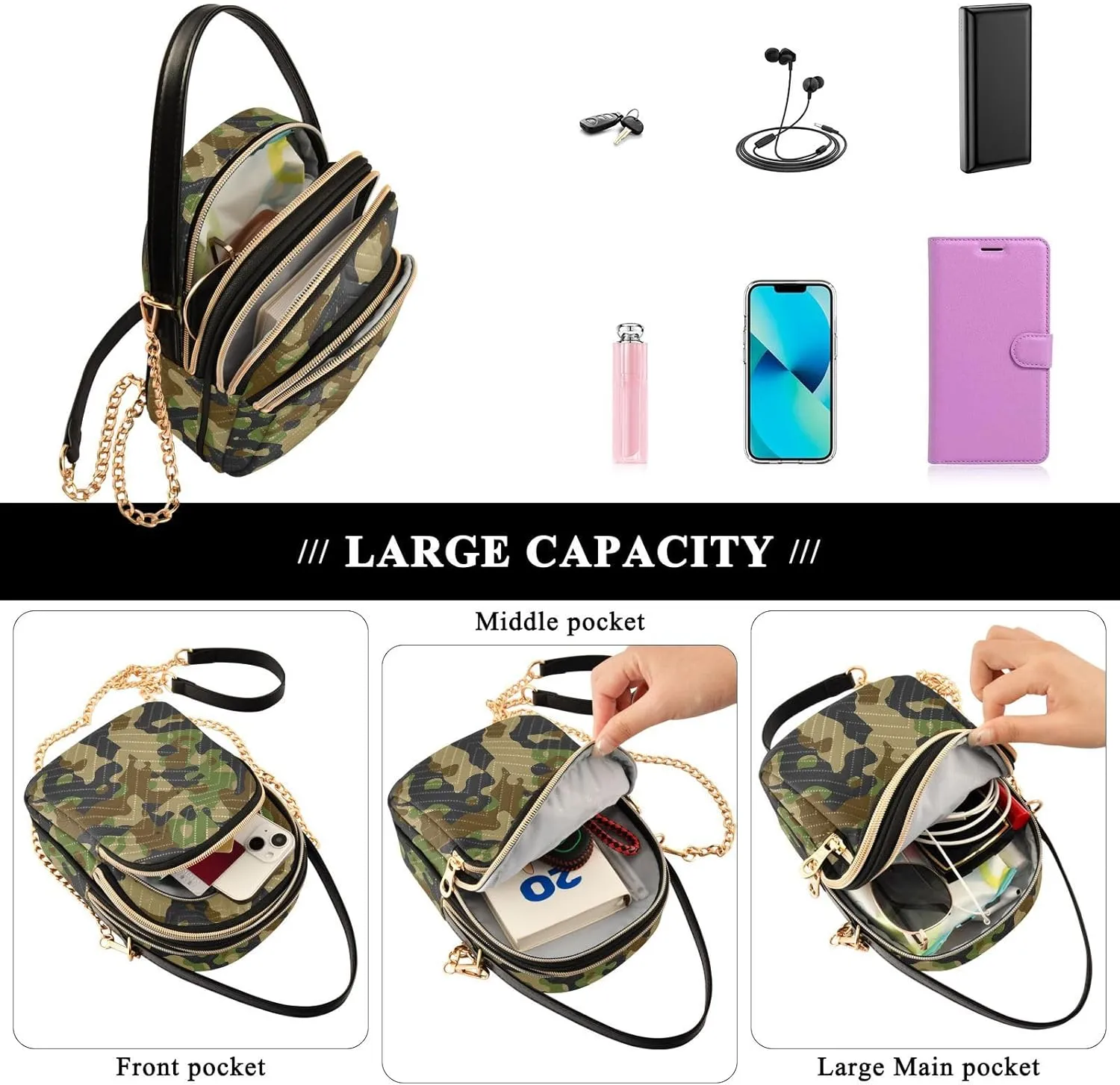 ALAZA Chain Crossbody Bags for Women Quilted Shoulder Crossbody Handbags Travel Cross Body Cell Phone Purses Bags