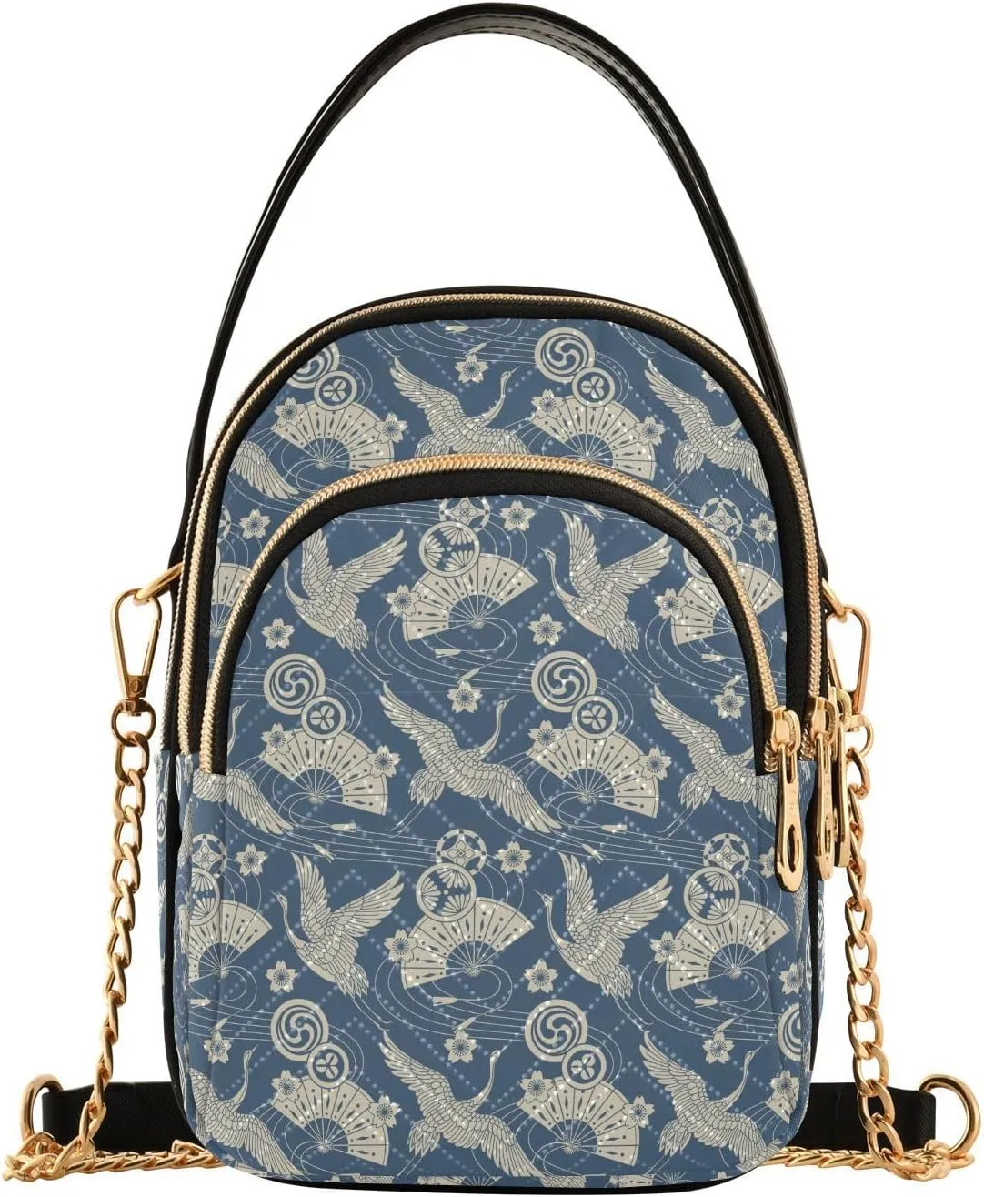 ALAZA Chain Crossbody Bags for Women Retro Crane Bird Quilted Shoulder Crossbody Handbags Travel Cross Body Cell Phone Purses Bags