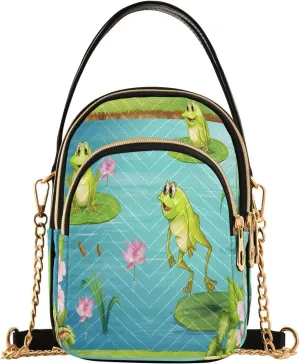 ALAZA Chain Crossbody Bags for Women Three Frogs in The Pond Quilted Shoulder Crossbody Handbags Travel Cross Body Cell Phone Purses Bags