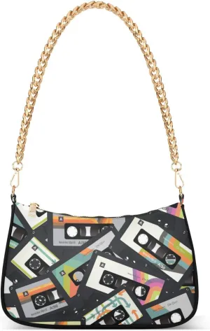 ALAZA Music Retro Vintage Cassette Tape Shoulder Bag Purse for Women Tote Handbag with Zipper Closure