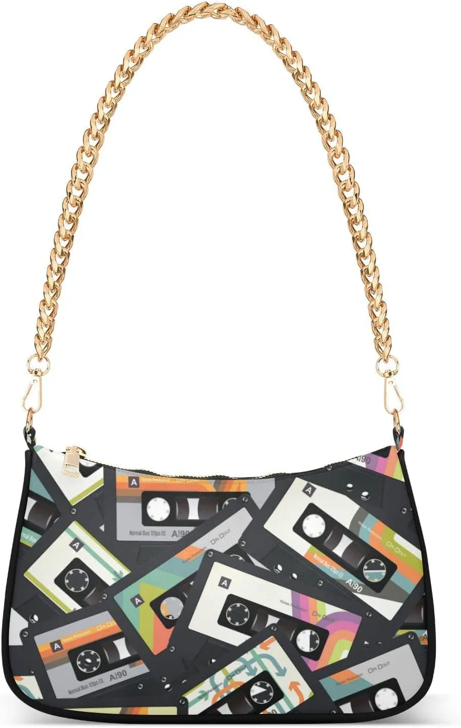 ALAZA Music Retro Vintage Cassette Tape Shoulder Bag Purse for Women Tote Handbag with Zipper Closure