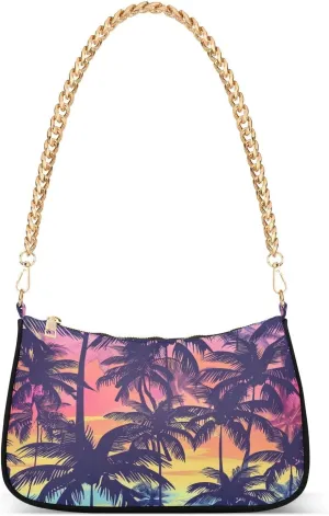 ALAZA Palm Leaf Sunset Shoulder Bag Purse for Women Tote Handbag with Zipper Closure