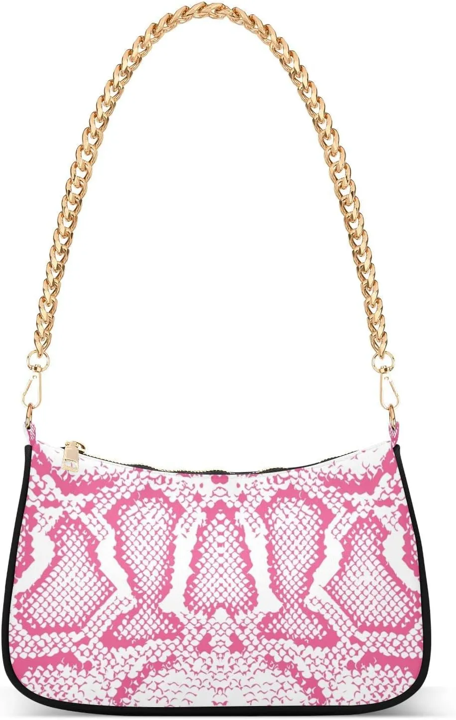 ALAZA Pink White Snake Skin Animal Print Shoulder Bag Purse for Women Tote Handbag with Zipper Closure