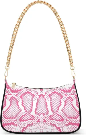 ALAZA Pink White Snake Skin Animal Print Shoulder Bag Purse for Women Tote Handbag with Zipper Closure