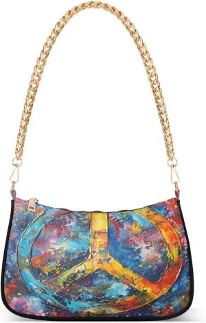ALAZA Rainbow Peace Sign Shoulder Bag Purse for Women Tote Handbag with Zipper Closure