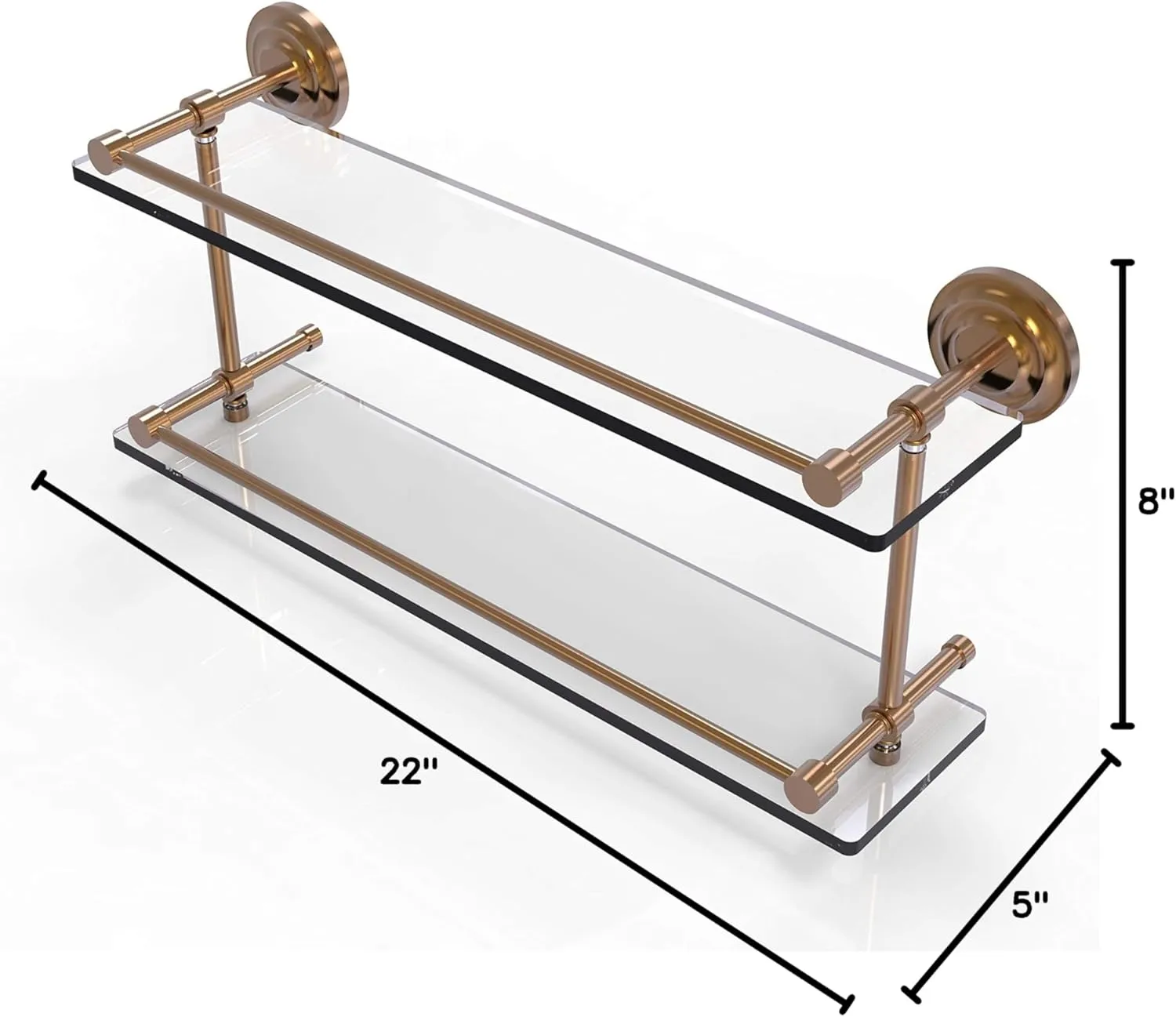 Allied Brass QN-2/22-GAL-BBR Qn 2 Gal Que New Inch Double Gallery Rail Glass Shelf, 22 Inch, Brushed Bronze
