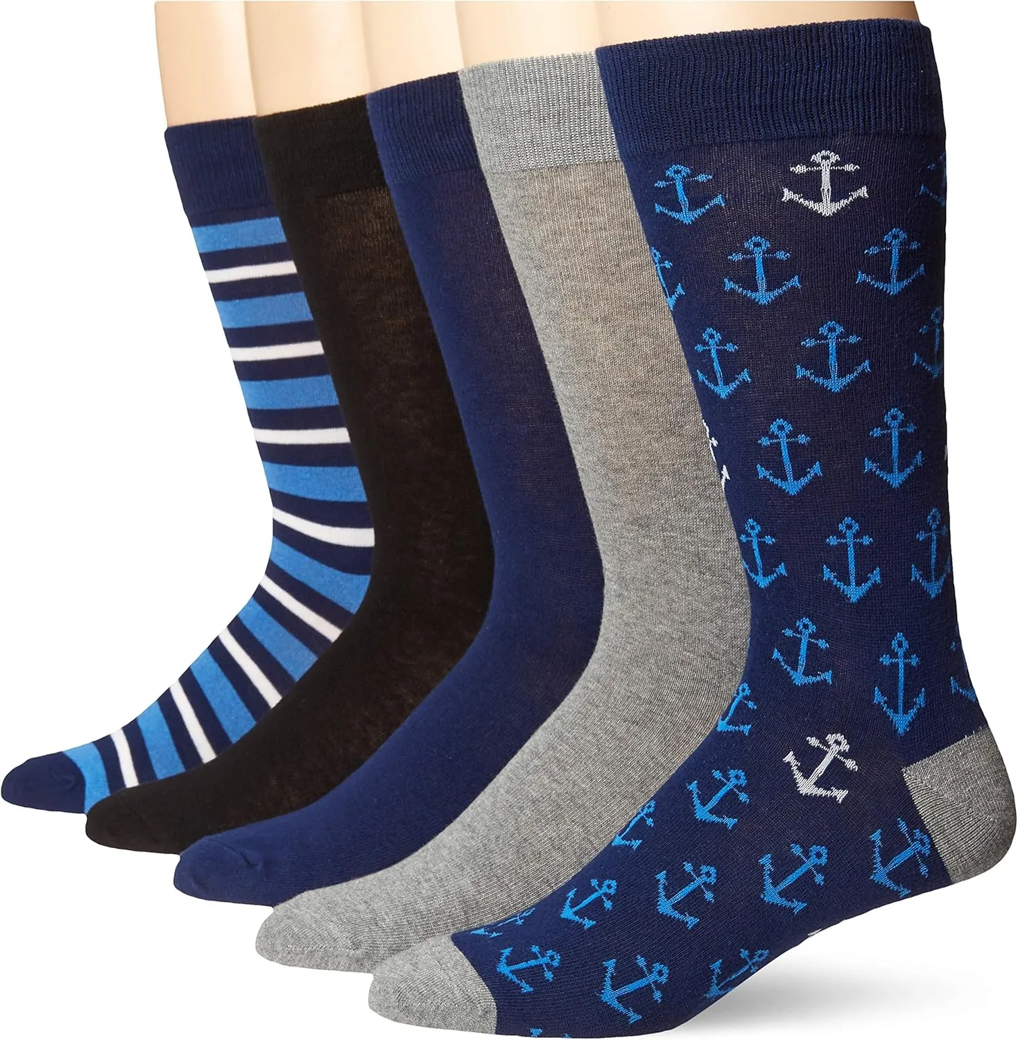 Amazon Essentials Mens Comfortable Patterned Dress Socks, 5 Pairs