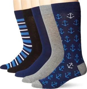 Amazon Essentials Mens Comfortable Patterned Dress Socks, 5 Pairs