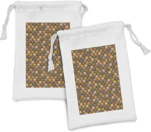 Ambesonne Aboriginal Fabric Pouch Set of 2, Abstract Repeating Pattern of Overlapping Dotted Rounds in Earth Tones, Small Drawstring Bag for Toiletries Masks and Favors, 9" x 6", Multicolor