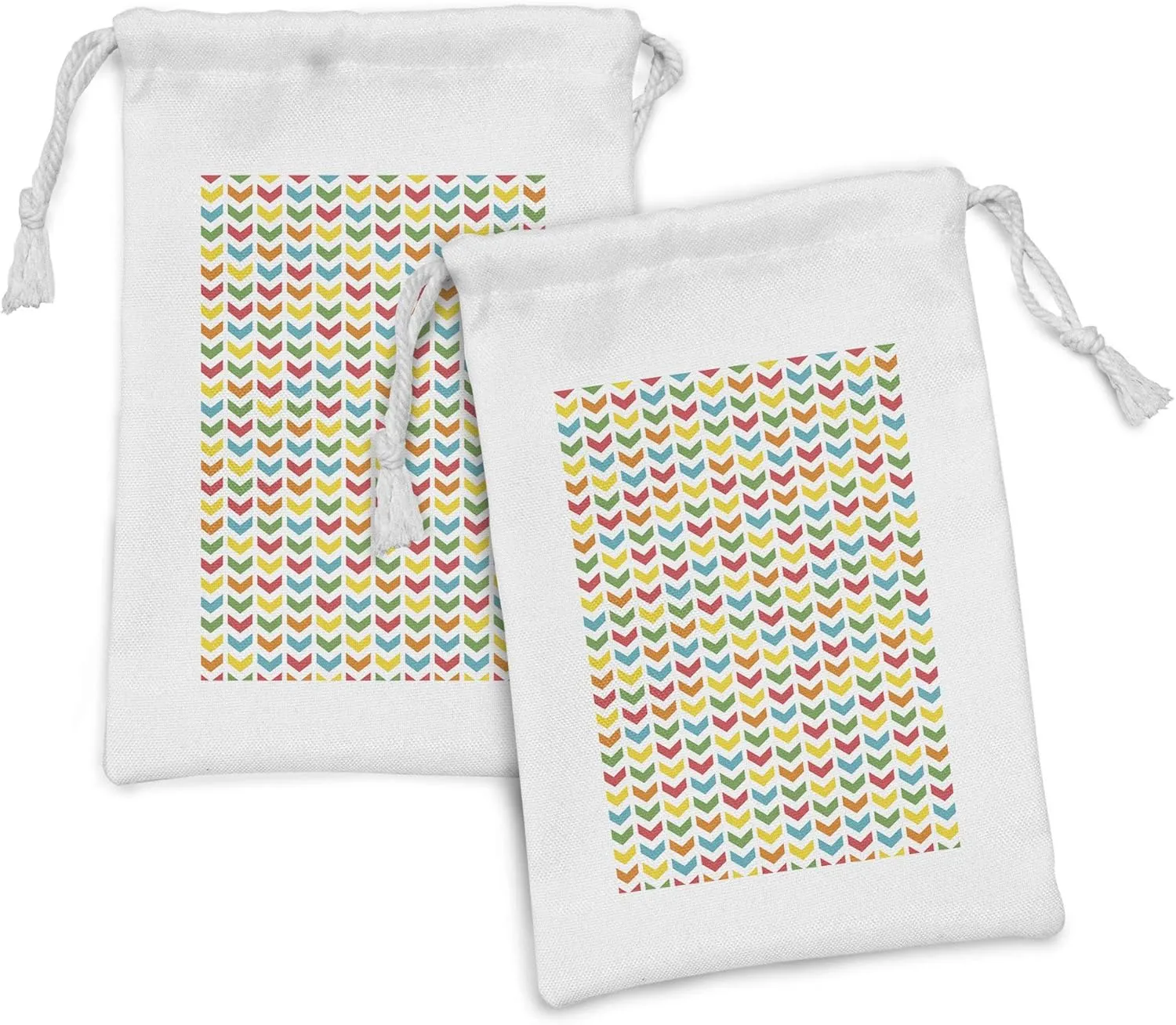 Ambesonne Arrow Fabric Pouch Set of 2, Illustration of Colorful Repetitive Arrows Pointing Downwards on a Plain Background, Small Drawstring Bag for Toiletries Masks and Favors, 9" x 6", Multicolor