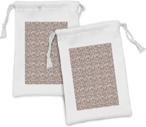 Ambesonne Batik Fabric Pouch Set of 2, Floral Paisley Leaf Branches Botanical Oriental Eastern Folk Motifs, Small Drawstring Bag for Toiletries Masks and Favors, 9" x 6", Dried Rose Eggshell