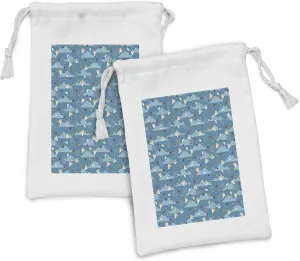 Ambesonne Blue Sky Fabric Pouch Set of 2, Ladybird Clouds Butterflies Jar Catching Hunting Animal Motifs Pattern, Small Drawstring Bag for Toiletries Masks and Favors, 9" x 6", Sea Blue and Eggshell