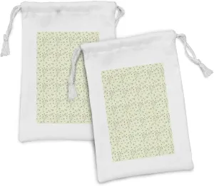 Ambesonne Daisy Fabric Pouch Set of 2, Realistic Garden Botany Artwork with Chamomile Flowers and Buds with Flying Ladybugs, Small Drawstring Bag for Toiletries Masks and Favors, 9" x 6", Multicolor