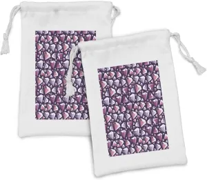 Ambesonne Diamonds Fabric Pouch Set of 2, Pastel Crystal Gem Pattern Big and Little Precious Stones Repetition, Small Drawstring Bag for Toiletries Masks and Favors, 9" x 6", Quartz and Multicolor