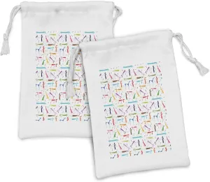 Ambesonne Dog Lover Fabric Pouch Set of 2, Dachshund Cartoon Doodles with Various Stances Pointing Smelling Running Standing, Small Drawstring Bag for Toiletries Masks and Favors, 9" x 6", Multicolor