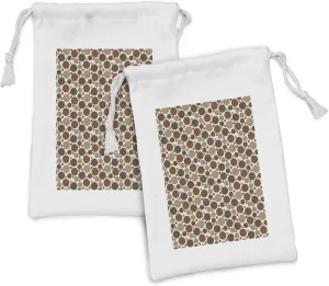 Ambesonne Dots Fabric Pouch Set of 2, Doodle Circle Shapes in Different Sizes Designed with Topography-Like Lines Print, Small Drawstring Bag for Toiletries Masks and Favors, 9" x 6", Multicolor