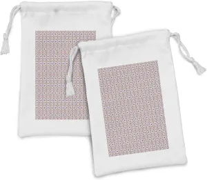 Ambesonne Ethnic Fabric Pouch Set of 2, Tribal Aztec Style Folk Gypsy Native Mayan Mexican Funky Bohemian Print, Small Drawstring Bag for Toiletries Masks and Favors, 9" x 6", White and Multicolor