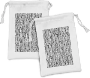 Ambesonne Feather Fabric Pouch Set of 2, Hand Drawn Outline Style Quills Monochrome Bird Feathers Abstract Pattern, Small Drawstring Bag for Toiletries Masks and Favors, 9" x 6", Charcoal Grey White
