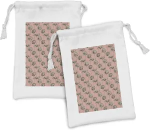 Ambesonne Floral Fabric Pouch Set of 2, Dramatic Gerbera Flower Sketch Illustration on Soft Pink Background, Small Drawstring Bag for Toiletries Masks and Favors, 9" x 6", Dark Brown Blush