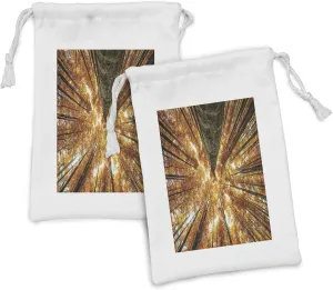 Ambesonne Forest Fabric Pouch Set of 2, Big High Beech Trees Deciduous Shedding Canadian Maples America Inspired Idyllic, Small Drawstring Bag for Toiletries Masks and Favors, 9" x 6", Orange Brown