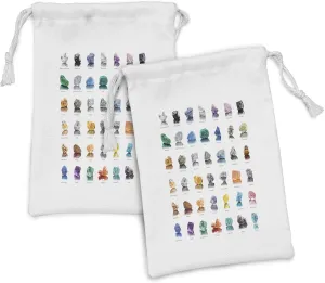 Ambesonne Gemstone Fabric Pouch Set of 2, Composition of Gemstones with Names Tiger Eye Sulphur and Ruby Mineral Geology, Small Drawstring Bag for Toiletries Masks and Favors, 9" x 6", Multicolor