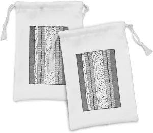 Ambesonne Geology Fabric Pouch Set of 2, Hand Drawn Uneven Lines in Greyscale Composition Themes Rocks, Small Drawstring Bag for Toiletries Masks and Favors, 9" x 6", Grey Dimgrey White