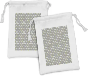 Ambesonne Grey and Yellow Fabric Pouch Set of 2, Deluge of Rain Stormy Sky Elements Moody Bad Weather Day, Small Drawstring Bag for Toiletries Masks and Favors, 9" x 6", Pale Grey Yellow