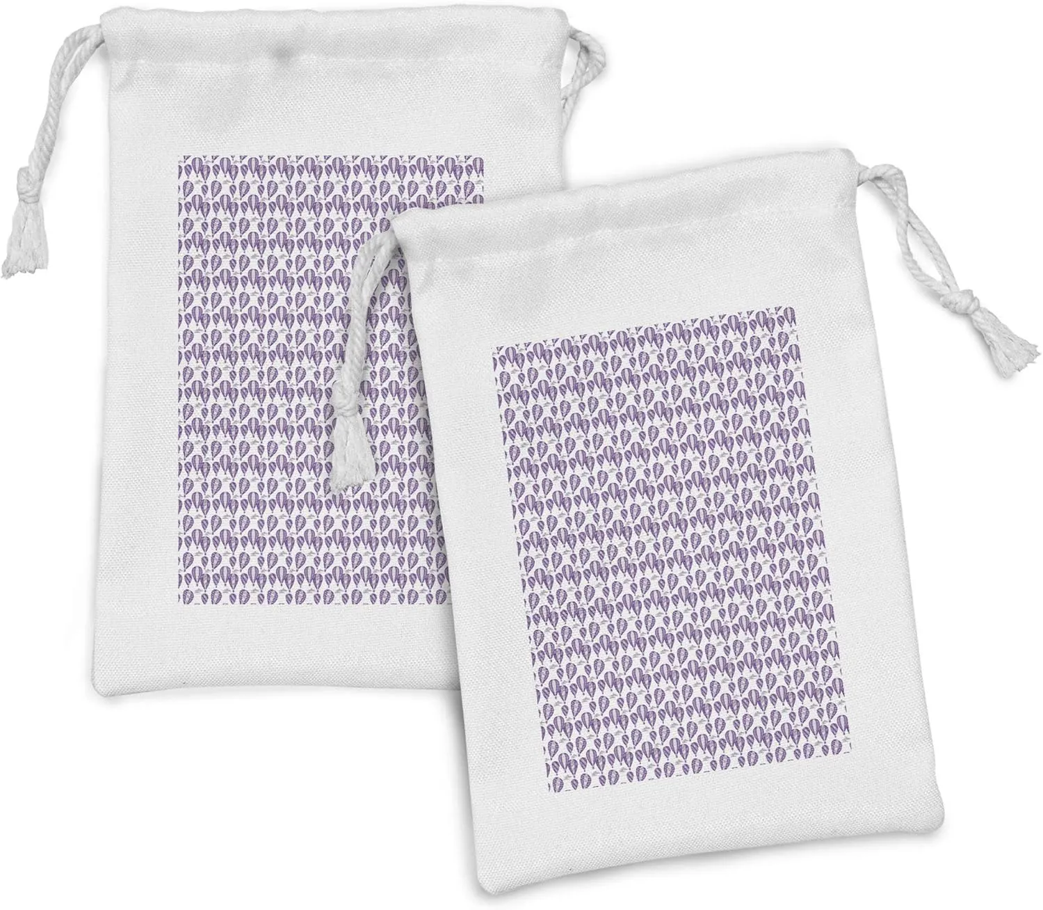 Ambesonne Hot Air Balloon Fabric Pouch Set of 2, Sky Transporation Vehicles in Purple Tones Repetitive Pattern, Small Drawstring Bag for Toiletries Masks and Favors, 9" x 6", Mauve Quartz and Lilac